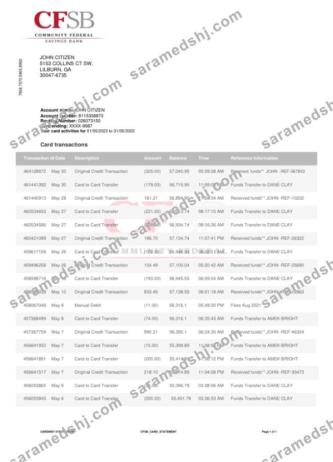 Canada CFSB bank statement